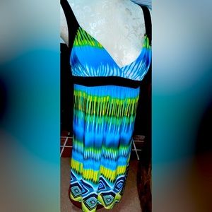 Kiwi green blue tropical tie dye sun dress size XL y2k new with tags